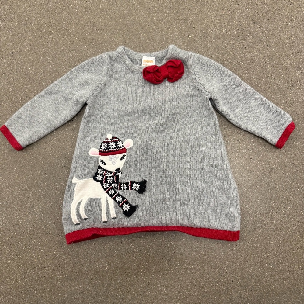 Gymboree Gray Knit Sweater Dress with Red Bow Size 6-12 months
